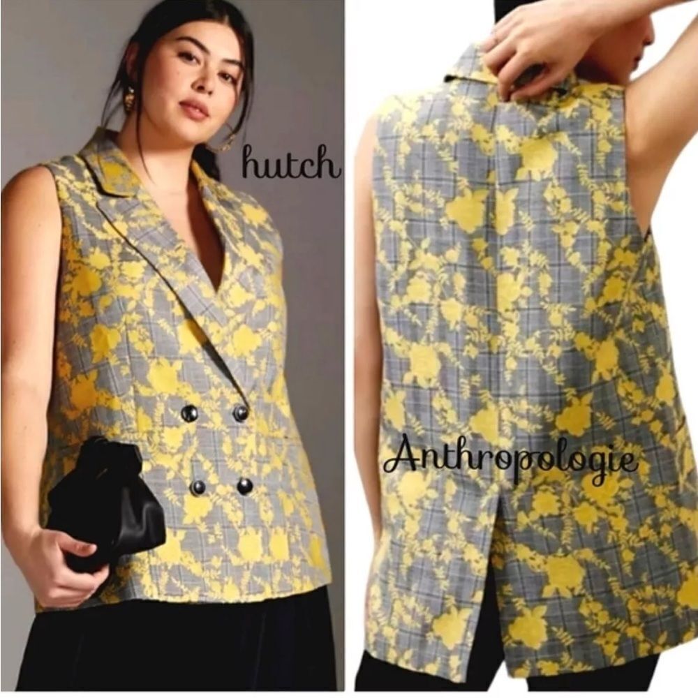 Anthropologie Hutch Vest Double Breasted Sz XS  Oversized Yellow Gray